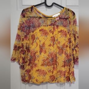 Mustard and red mesh shirt